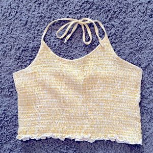 Yellow and white ribbed halter tank top